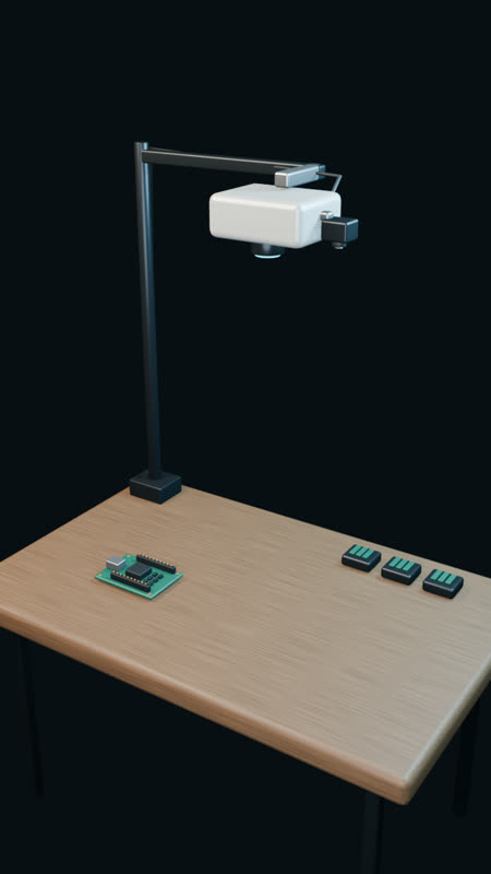 Blender illustration of the projector, camera and projected workbench